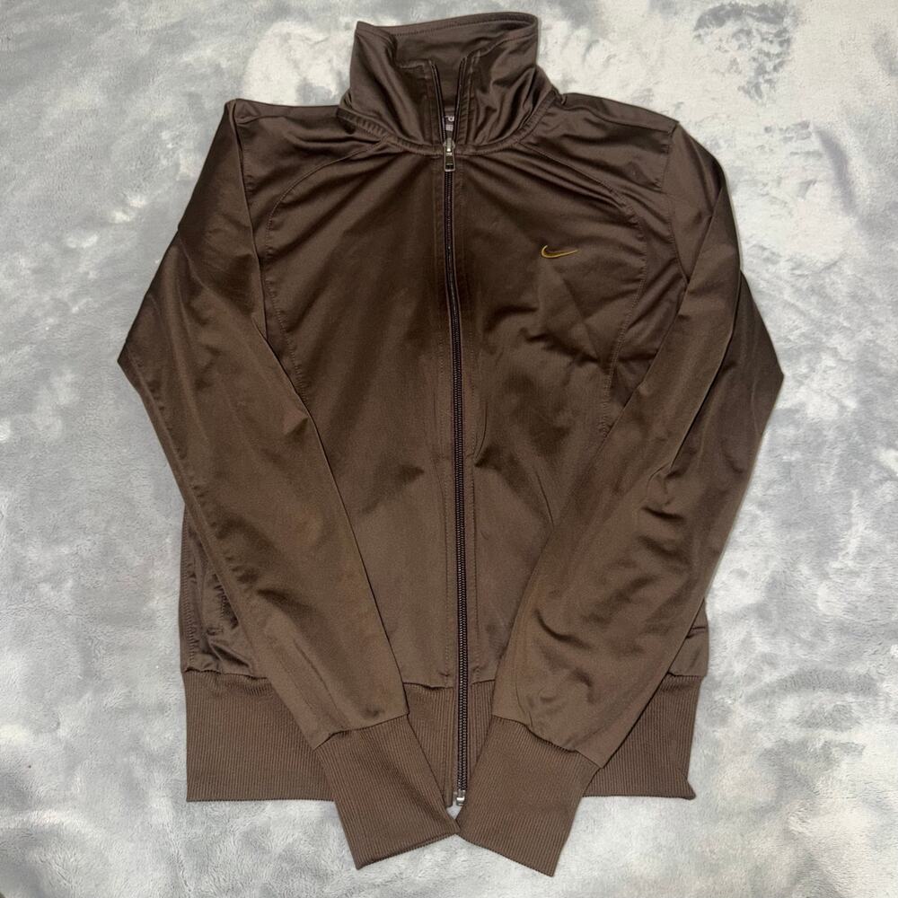 Nike The Athletic Dept Track Jacket Brown Gold Swoosh Women's S Y2K